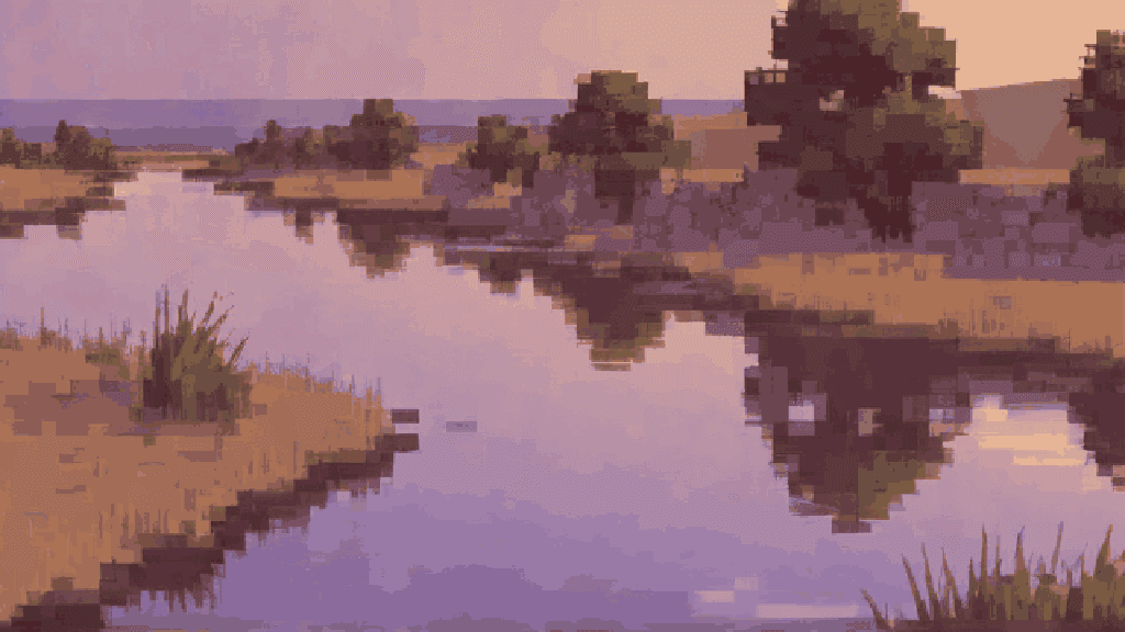 Illustration for “The Crooked Oak” — River at dusk