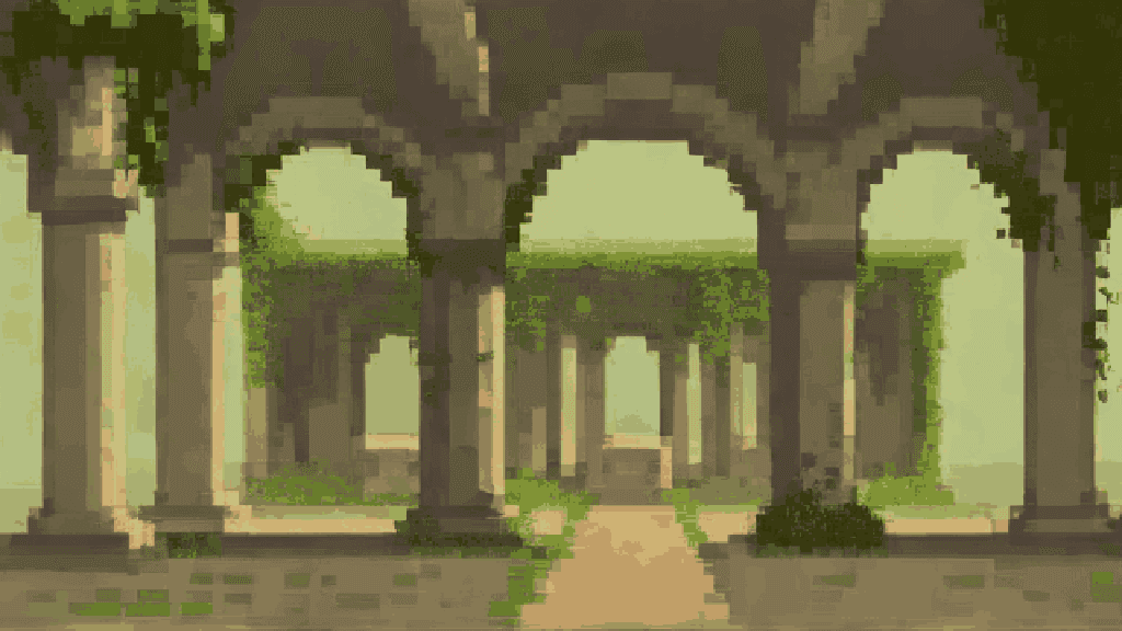 Illustration for “The Crooked Oak” — Overgrown ruins